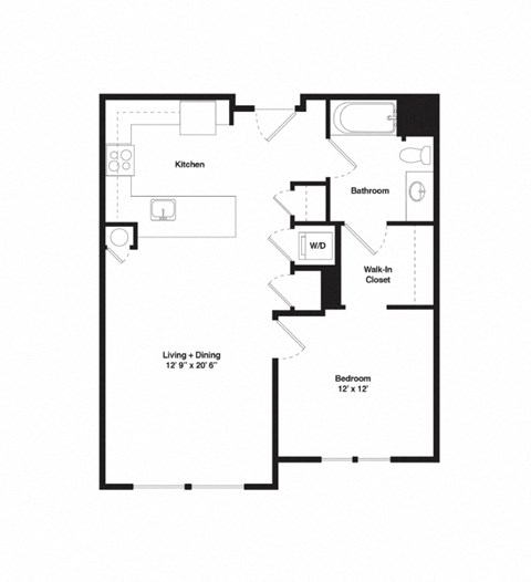 Floor plan for 1 bed, 1 bath, 757 sqft